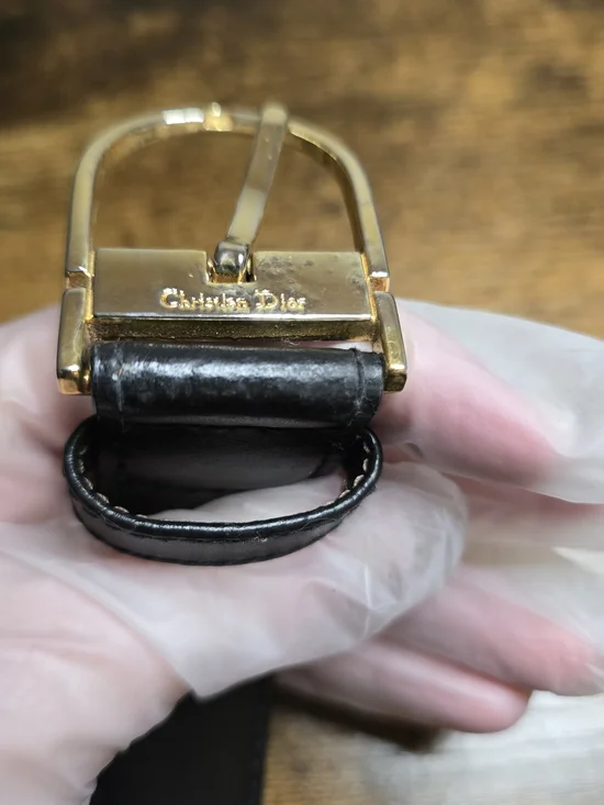 Dior Black Leather Men's Belt with Gold Buckle - Picture 16 of 16